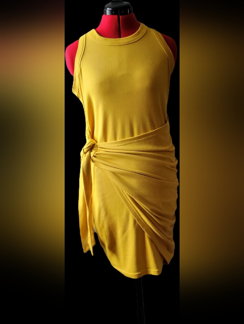Side-Knot Sleeveless Mini Dress in Mustard Yellow